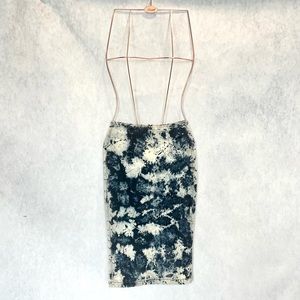 Tye dye bleach on denim design high waist  pencil skirt made is USA